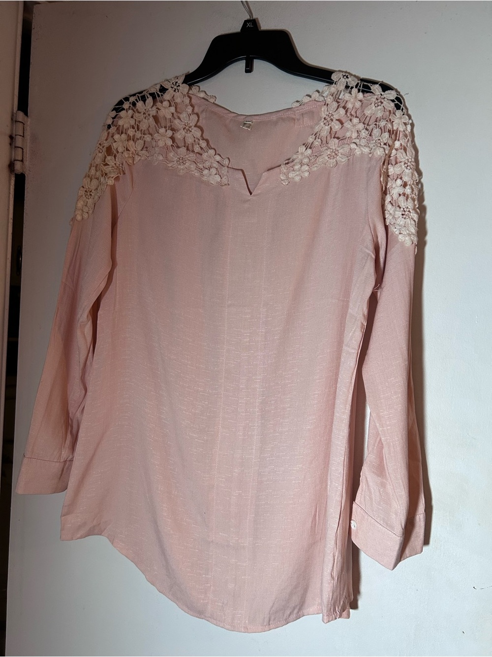 Women's Blush Pink Crochet Shoulder Blouse